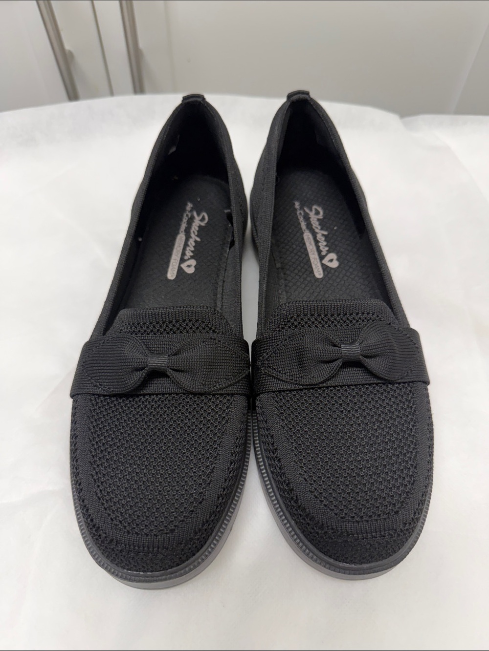 Skechers Black Knit Bow Slip-On Loafers